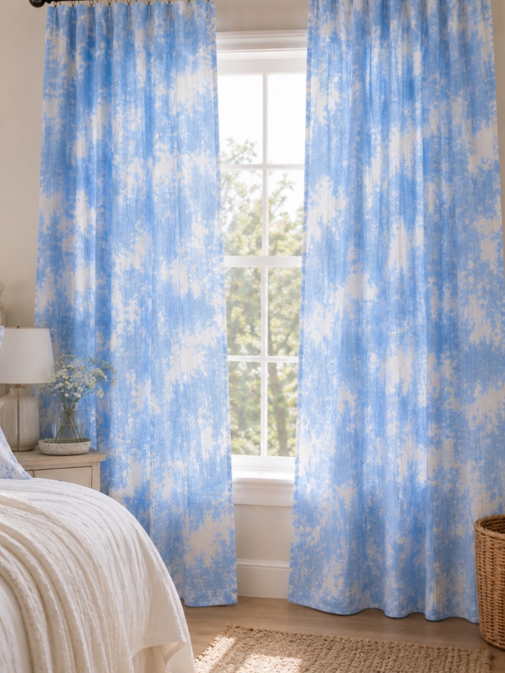 Pottery Barn Teen Blue Tie Dye Cloud Gauze Curtain Panels Set of 2 (54"x82")